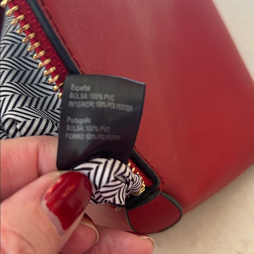 Isabelle Handbag with Gold-Tone Ring Handle Crossbody Clutch Red Purse - Picture 11 of 12